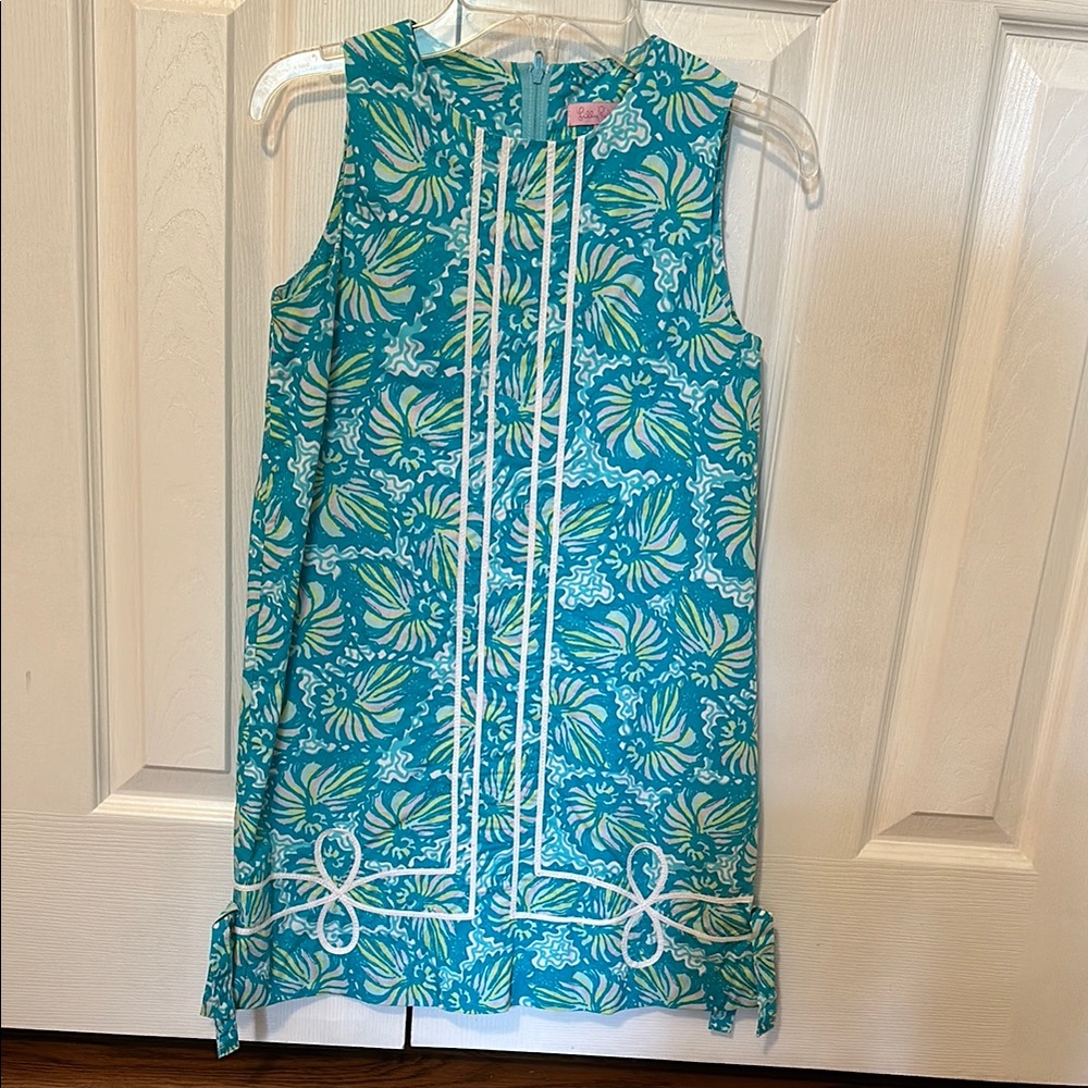 Lilly Pulitzer Blue and Green Sleeveless Dress with White Accents